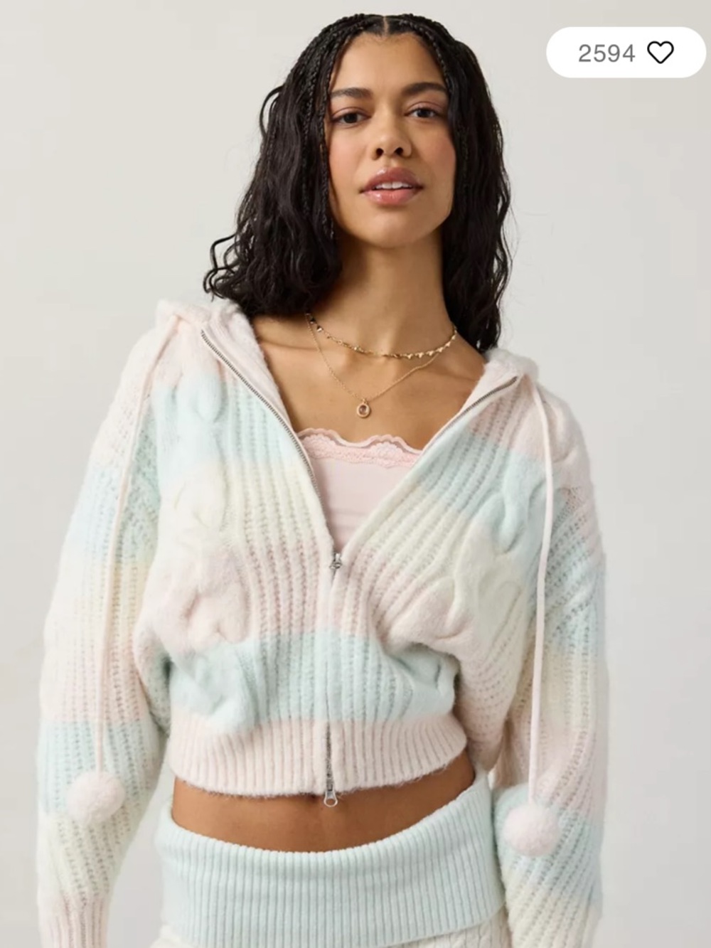 NWT URBAN outfitters Cozy Pastel Striped Hooded Zip Cardigan